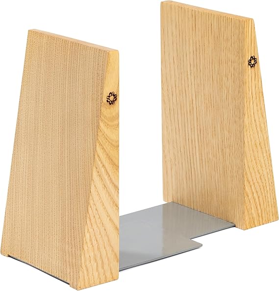 Handmade Wooden Bookends with Metal Base