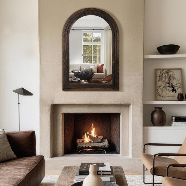Arched Wood Frame Wall Mirror