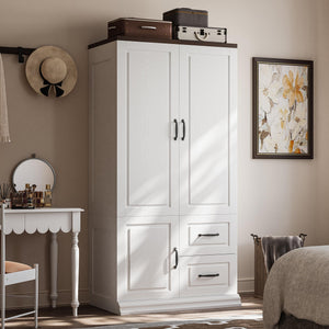 Tall Wardrobe Closet with Drawers & Hanging Rod