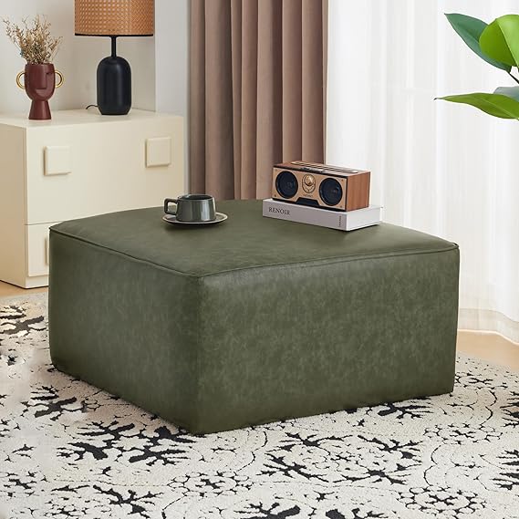 Square Faux Leather Ottoman