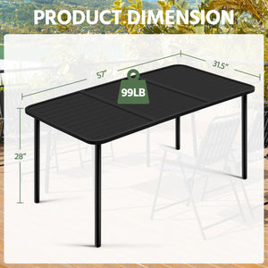 Rectangular Slatted Metal Outdoor Dining Table for 6