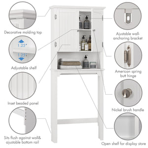 Over The Toilet Storage Cabinet with Adjustable Shelves and Double Doors