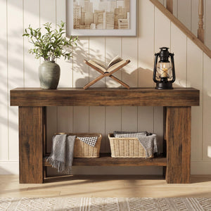 63" 2-Tier Console Table with Storage Shelf