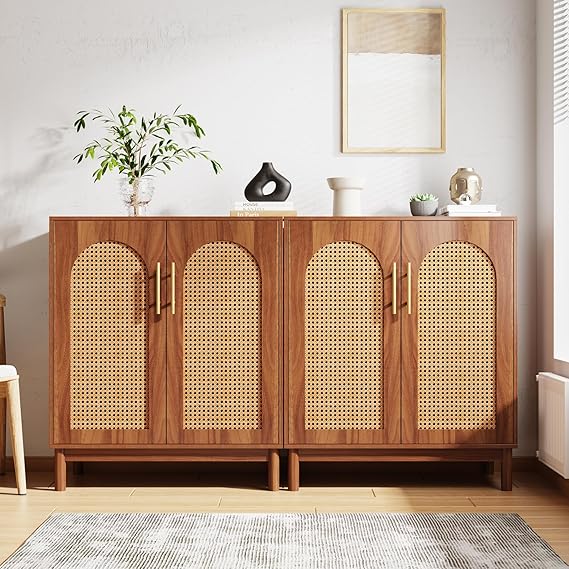 Rattan Sideboard Buffet Cabinet with Storage, 59 Inch
