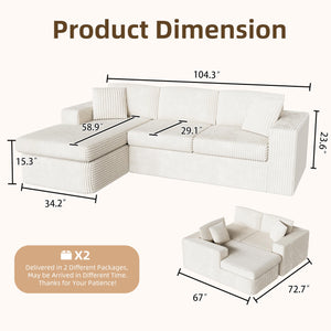 L-Shaped Modular Sectional Sofa with Oversized Chaise & Cloud Foam