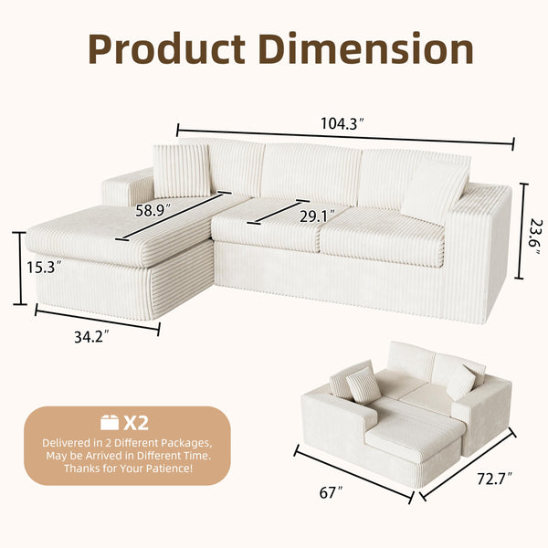 L-Shaped Modular Sectional Sofa with Oversized Chaise & Cloud Foam