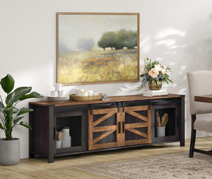 Farmhouse TV Stand for 75" TVs with Sliding Barn Doors