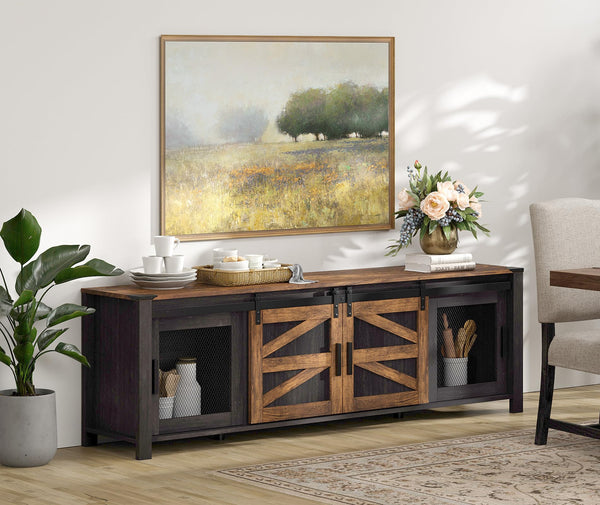 Farmhouse TV Stand for 75" TVs with Sliding Barn Doors