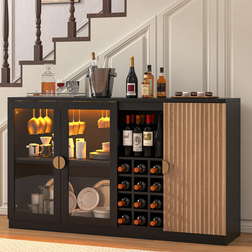 55" Bar Cabinet with RGB LED Light & Wine Rack