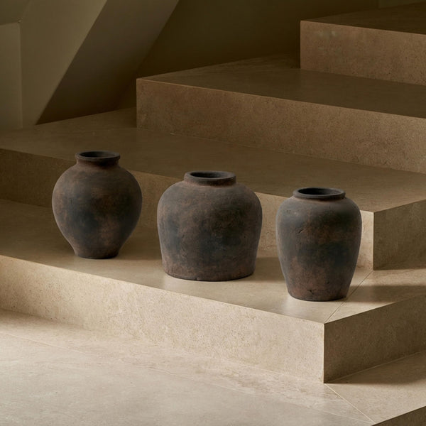 Brown Ceramic Oval Vase – Zen Farmhouse Decorative Flower Vase