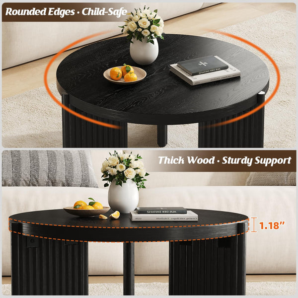 Round Coffee Table – Black Fluted