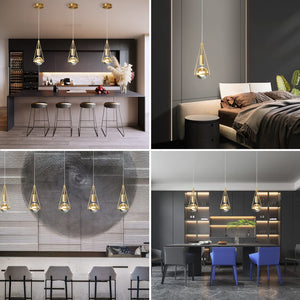 Gold Crystal Globe Pendant Light – 1-Light Dimmable LED Ceiling Fixture