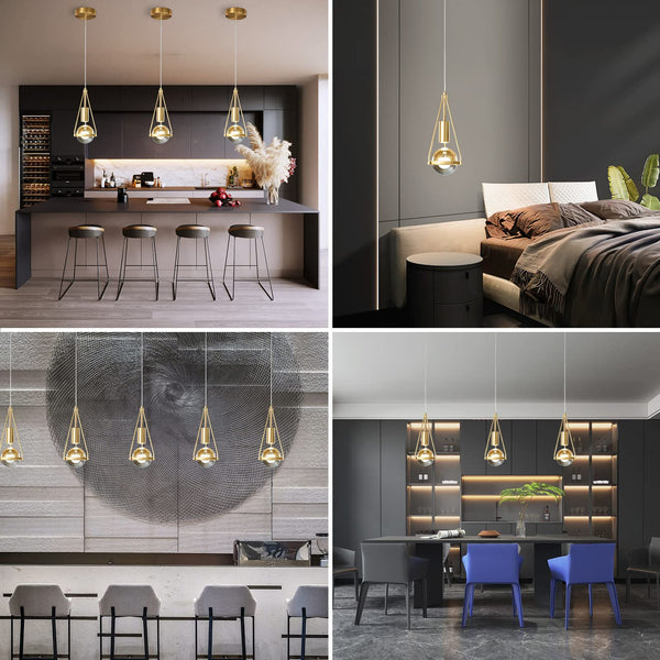 Gold Crystal Globe Pendant Light – 1-Light Dimmable LED Ceiling Fixture
