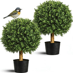 Artificial Boxwood Topiary Tree – 24" UV Resistant Faux Plant for Porch, Patio & Entryway