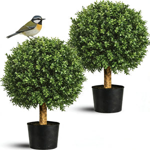 Artificial Boxwood Topiary Tree – 24" UV Resistant Faux Plant for Porch, Patio & Entryway