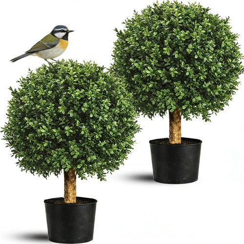 Artificial Boxwood Topiary Tree – 24" UV Resistant Faux Plant for Porch, Patio & Entryway
