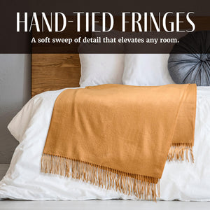 Cashmere Throw Blanket with Fringe – 60 x 54 Inch