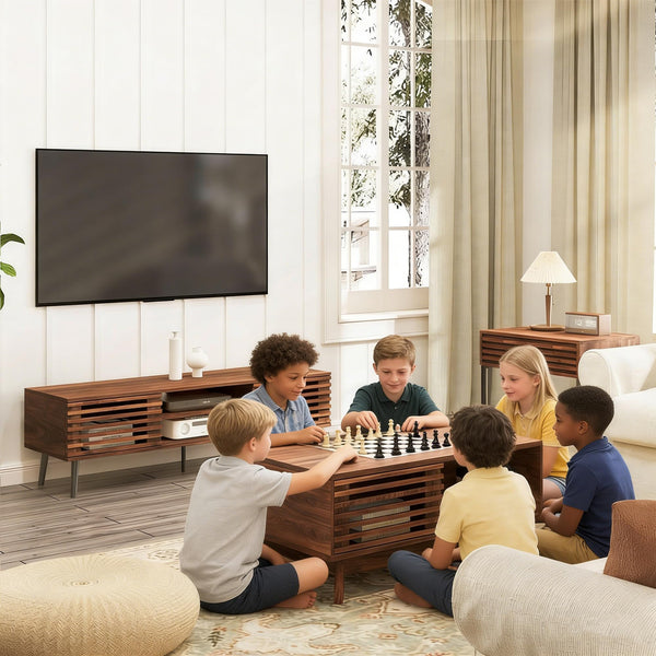 Lift Top Coffee Table with Storage & Sliding Door – Walnut Brown