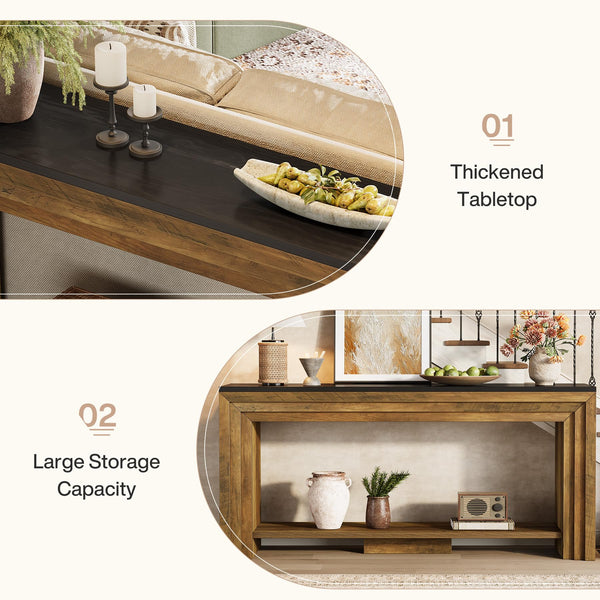 70.9-Inch Farmhouse Console Table with Storage Shelf