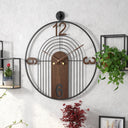 Large Round Wall Clock – Wood & Metal Frame, Silent Non-Ticking