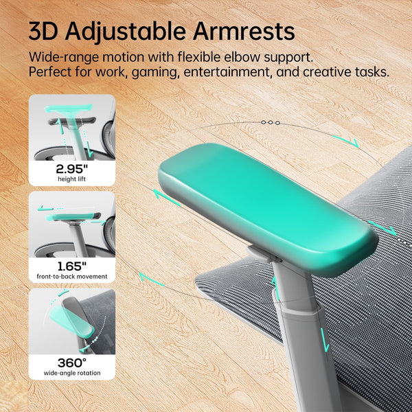 Ergonomic Mesh Office Chair with 3D Lumbar, 360° Armrests & 135° Tilt