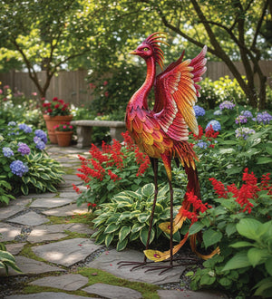 Red Phoenix Metal Statue – Indoor & Outdoor Decorative Sculpture