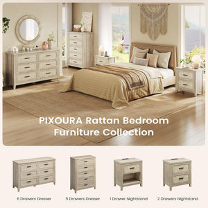 Rattan 6-Drawer Dresser | 48" Wide Boho Chest of Drawers
