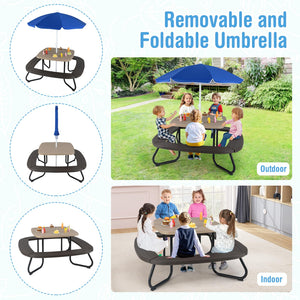 Kids Picnic Table with Umbrella – 8-Seat Outdoor HDPE Set
