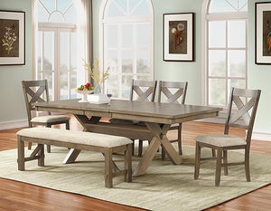 6-Piece Extendable Trestle Dining Set with 4 Chairs and Bench