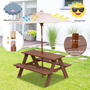 Kids Outdoor Wooden Picnic Table Set with Umbrella