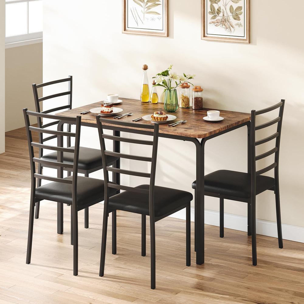 5-Piece Dining Table and Chair Set with Cushioned Chairs