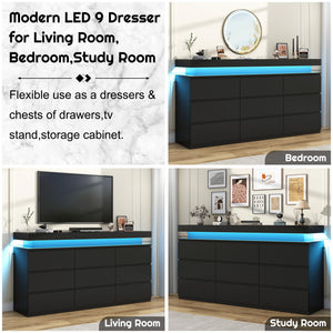 9 Drawer Dresser with LED Light