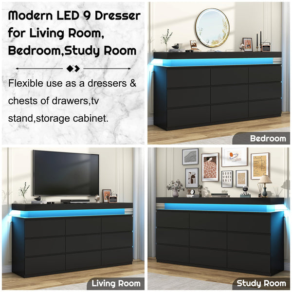 9 Drawer Dresser with LED Light