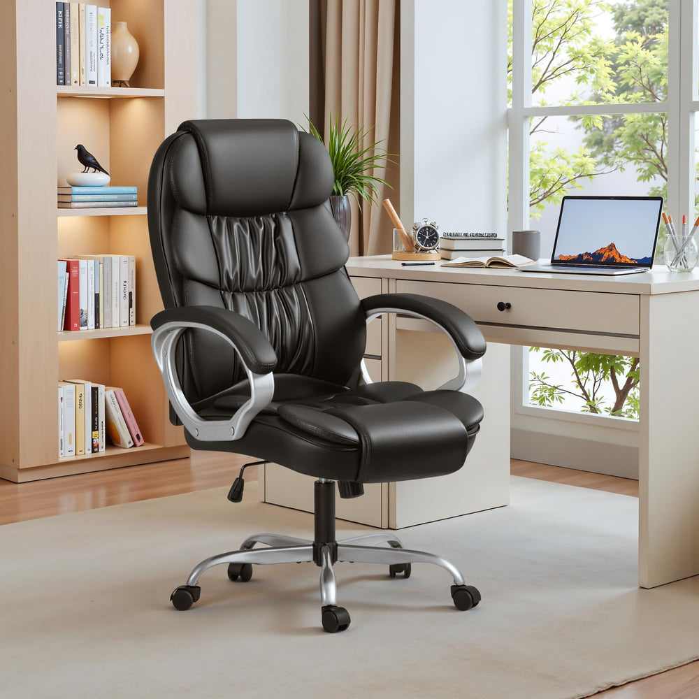 High-Back PU Leather Executive Office Chair with Lumbar Support & Padded Armrests