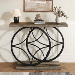 Industrial Console Table with Wood Top – Entryway Sofa Table