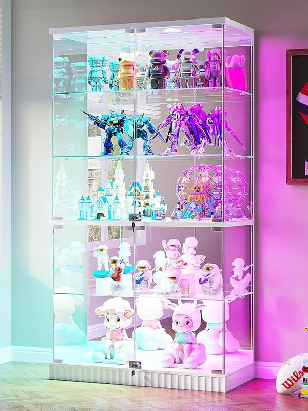 5-Tier Glass Display Cabinet with RGB Lights & Lock