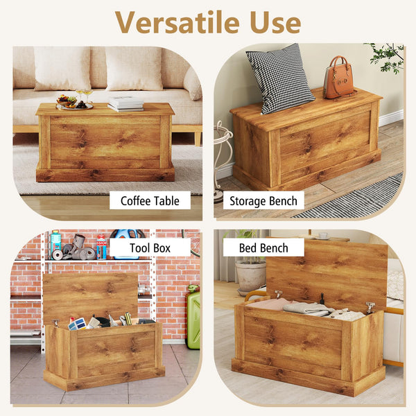 35.5" Lift-Top Storage Chest – Wooden Bench with Hydraulic Strut & Metal Hinges