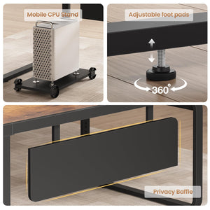 L-Shaped Executive Desk with File Drawer, Storage Shelves & Power Outlets