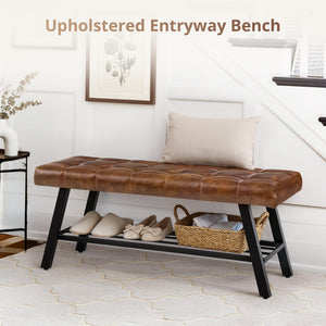 45" Tufted Faux Leather Storage Bench with Metal Frame