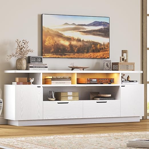 TV Stand for 85 Inch TVs with Power Outlet & LED Lights