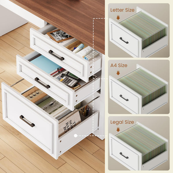 L-Shaped Electric Standing Desk with Drawers, Shelves and Power Outlet