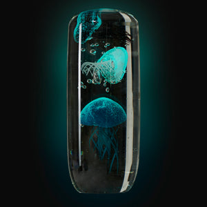 Handmade Glass Jellyfish Decorative Object – Glow in the Dark, Blue, 8.7" Height