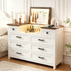 8-Drawer Dresser with LED Mirror & Storage