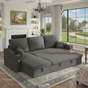 L-Shaped Sectional Sleeper Sofa with Storage Chaise, Charging Ports & Cup Holders
