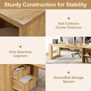L-Shaped Executive Desk with Drawers, File Cabinet & Power Outlet – Walnut