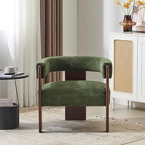 Barrel Accent Chair – Velvet Upholstered Lounge Chair with Rubberwood Frame
