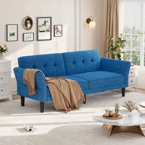 Convertible Futon Sofa Bed with Adjustable Backrest & Armrest – Royal Blue