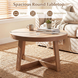 Round Wood Coffee Table 30 Inch – Pine Frame, Natural Finish