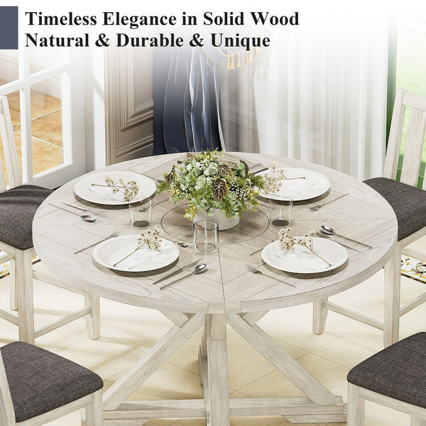 7-Piece Solid Wood Foldable Dining Table Set for 6