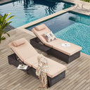 Outdoor PE Rattan Chaise Lounge Chair Set of 2 with Adjustable Backrest & Side Table